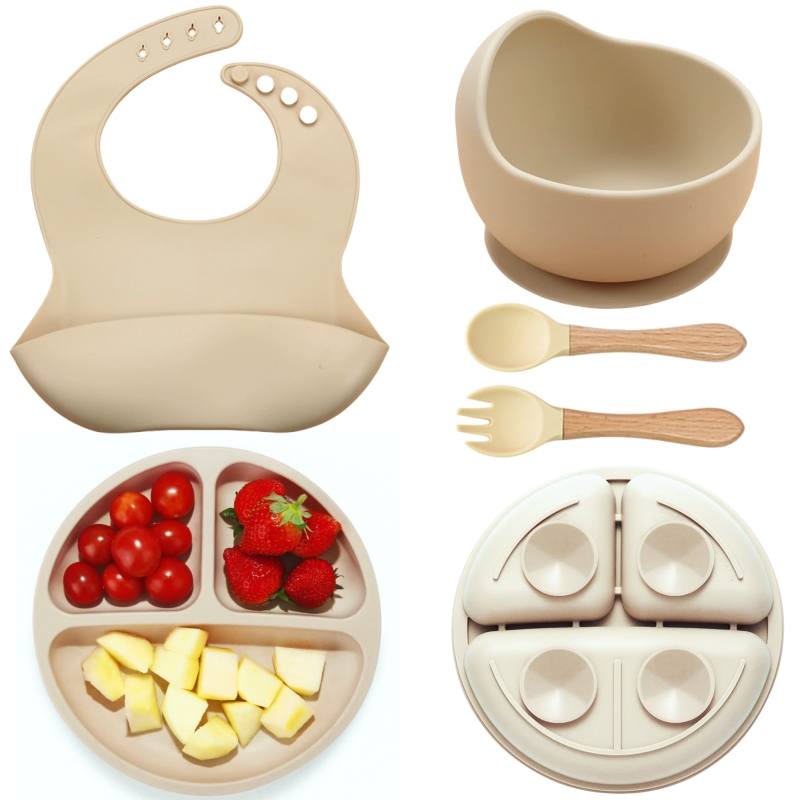 Baby Food Tray - 5종 실리콘 아기 식기 세트 안전하고