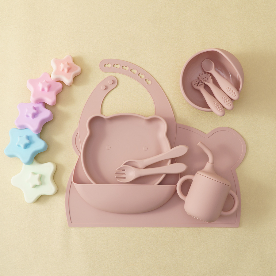 조절 가능한 턱받이 실리콘 아기 수유 세트, 만화 곰  - Baby Food Tray 리뷰 및 가격